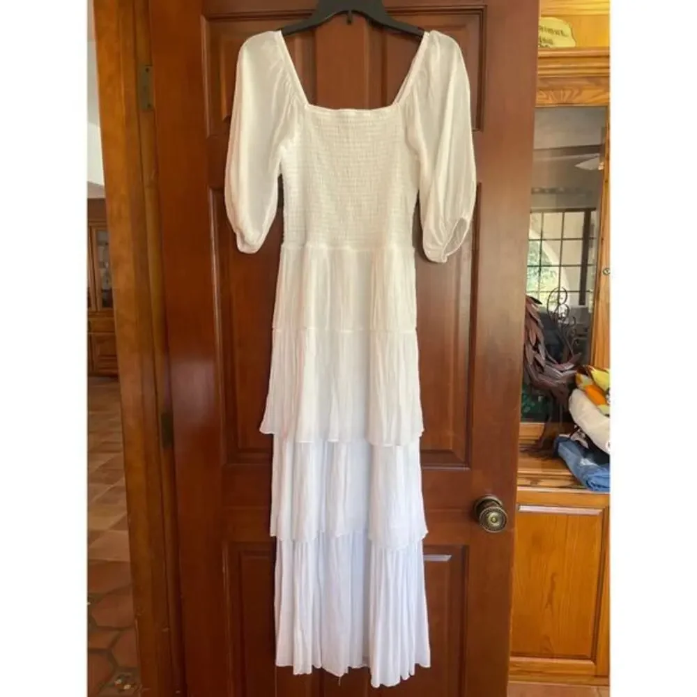 J GEE TIERED SMOCKED CHEST MAXI DRESS SMALL - Picture 1 of 6